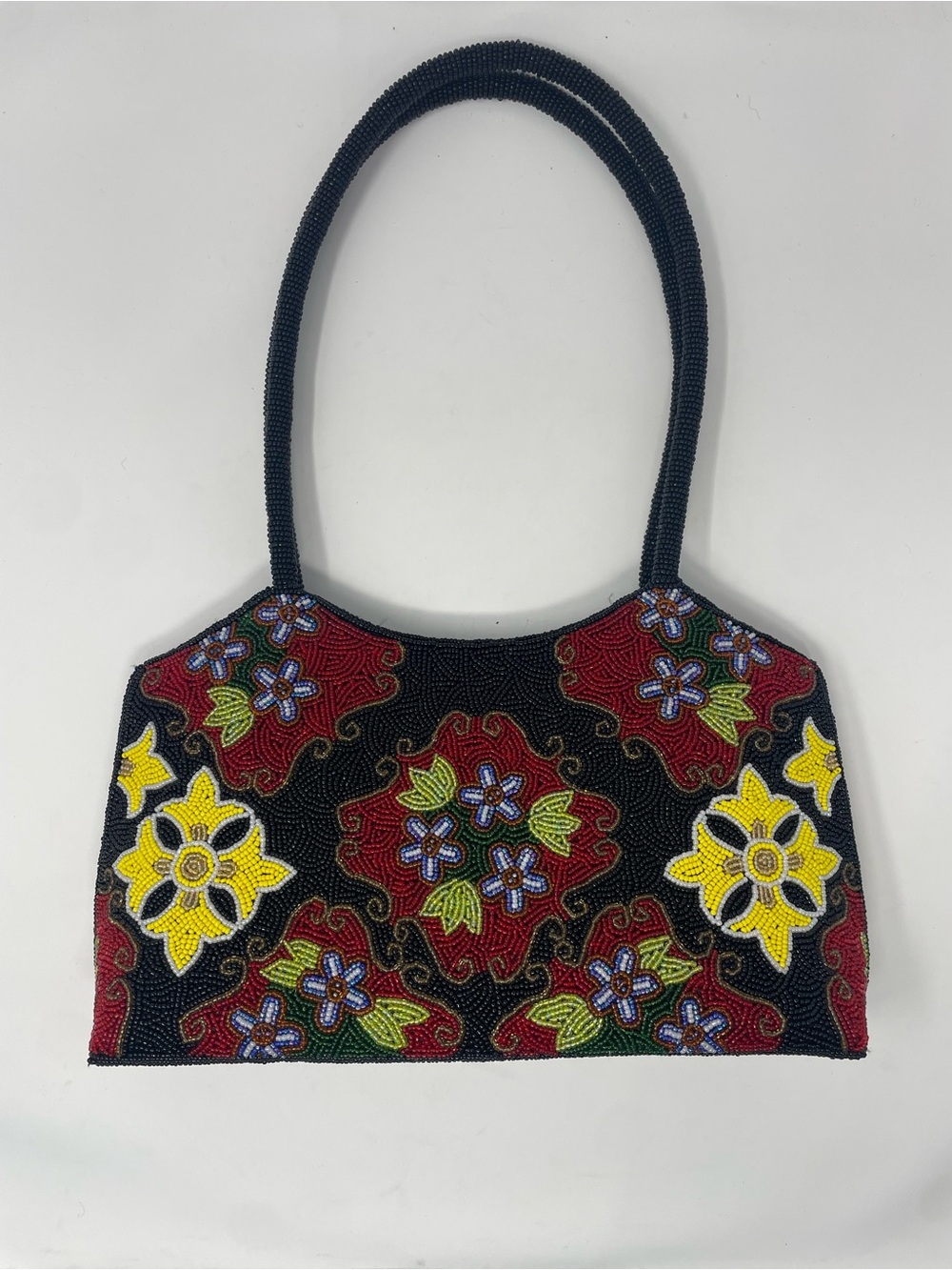 Vintage Kimberly Alan Beaded Floral Shoulder Bag in Black, Red & Yellow